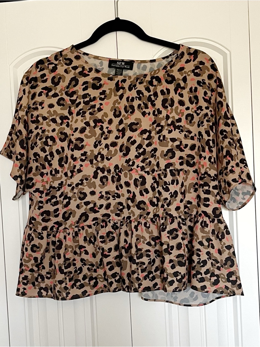 Leopard Print Peplum Short Sleeve Blouse